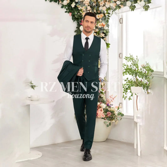 Men's 3 Piece Slim Fit Double Breasted Formal Suit for Wedding Prom Dinner Party