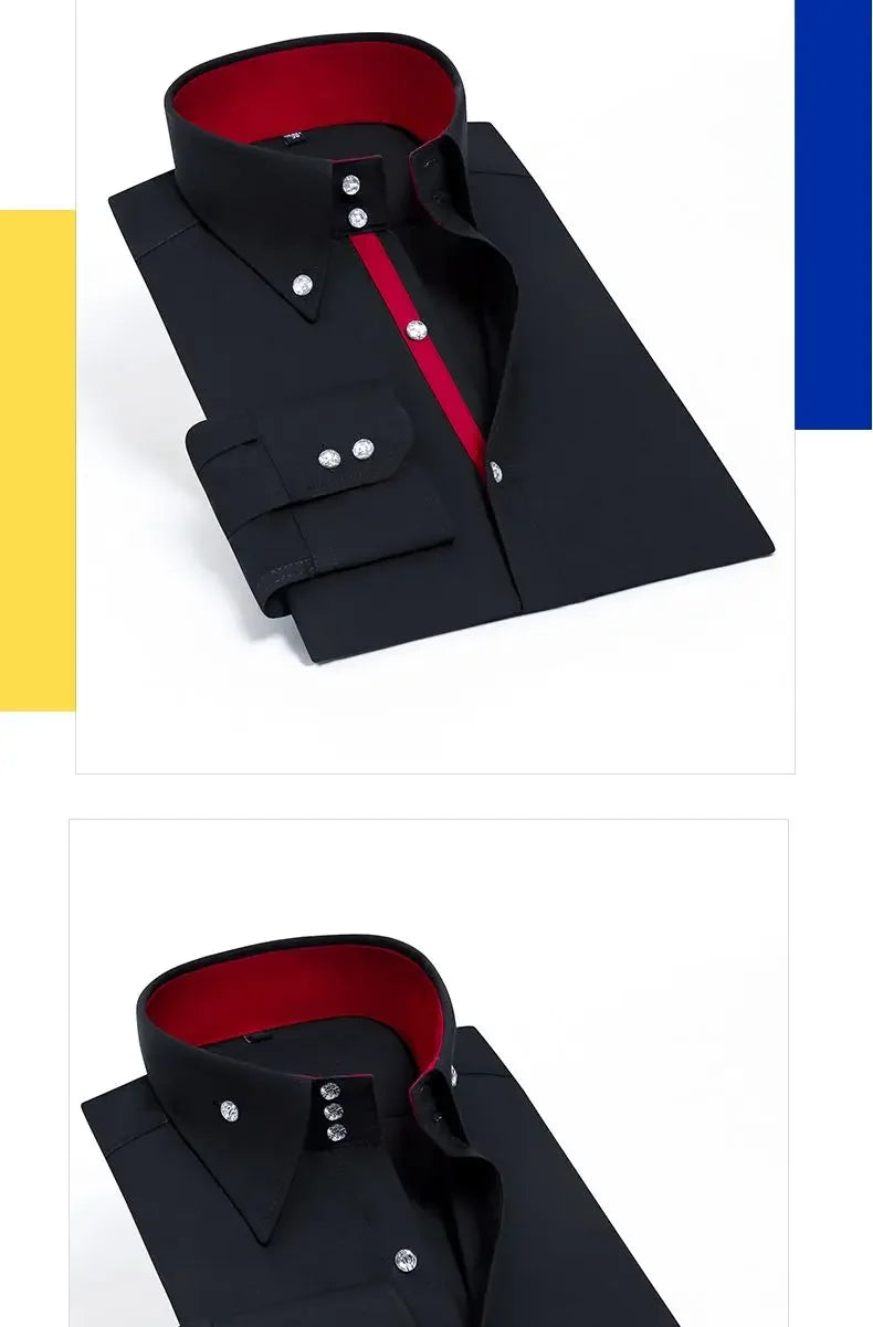 Men's Dress Shirts Non-ironing Formal Collar Shirt Fashion Korean Slim Solid Color Business Casual Shirt White Spring Autumn