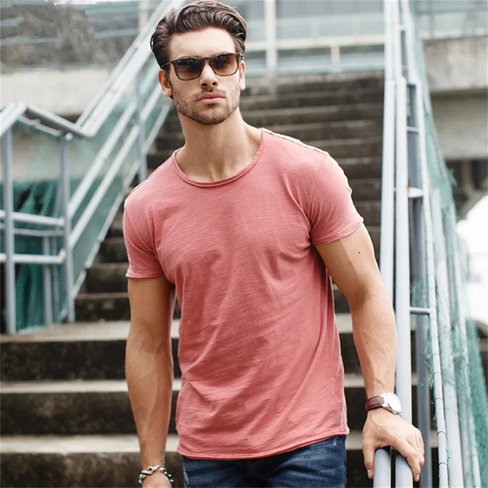 Premium Cotton V-Neck T-Shirt - Slim Fit Short Sleeve