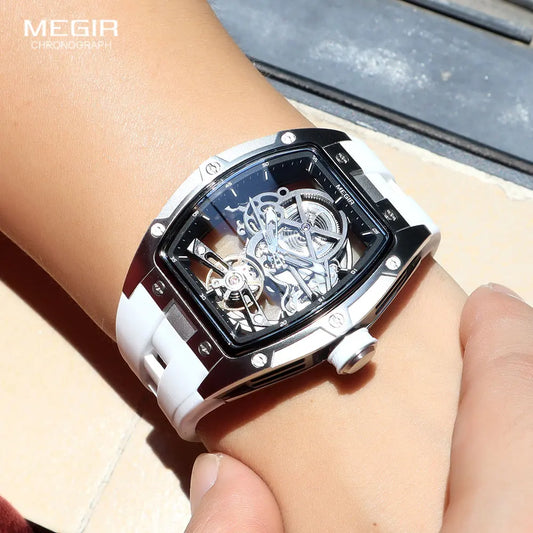 Automatic Mechanical Watch - Stainless Steel Skeleton Dial with Silicone Band