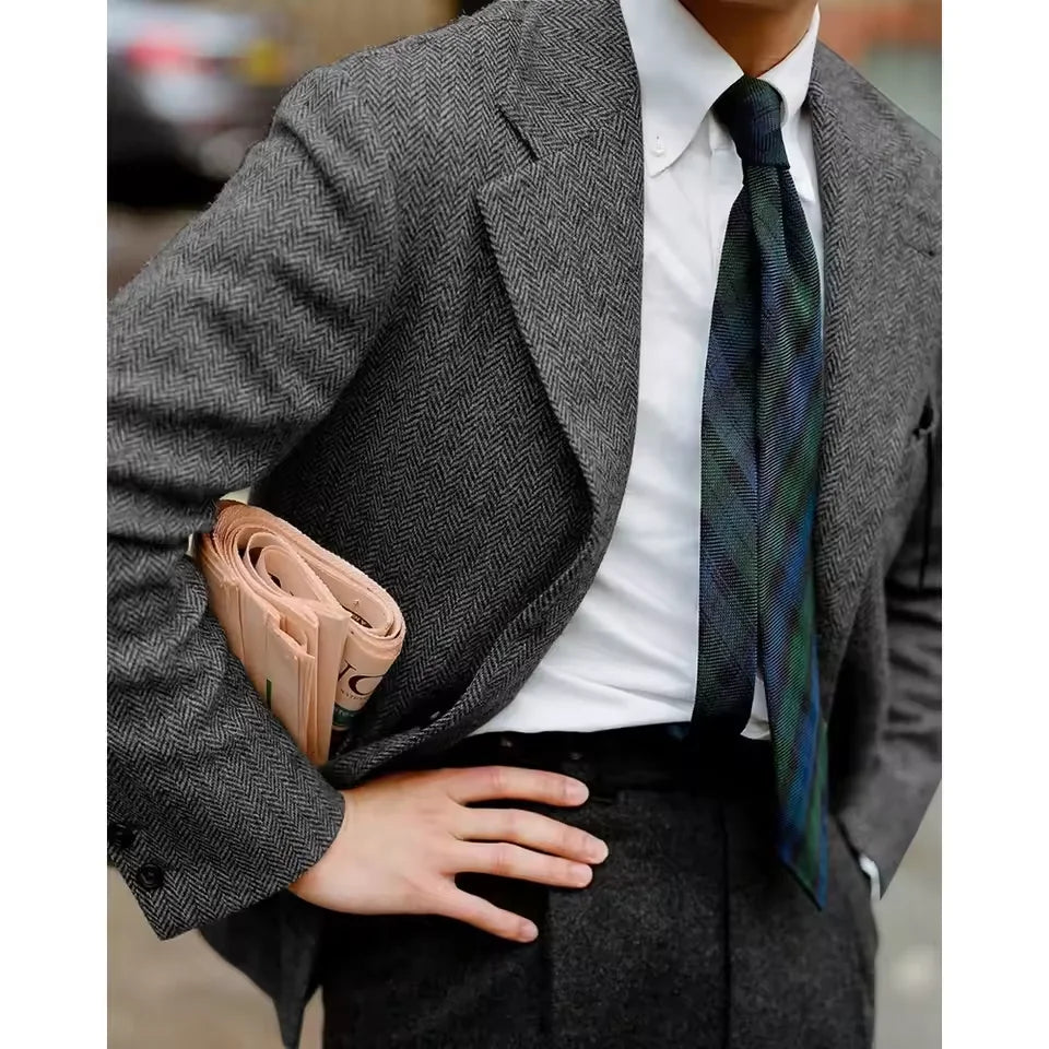 Men's Herringbone Suit Jacket Single Breasted Slim Fit Comfortable Business Blazer Elegant Formal Business Casual Customized