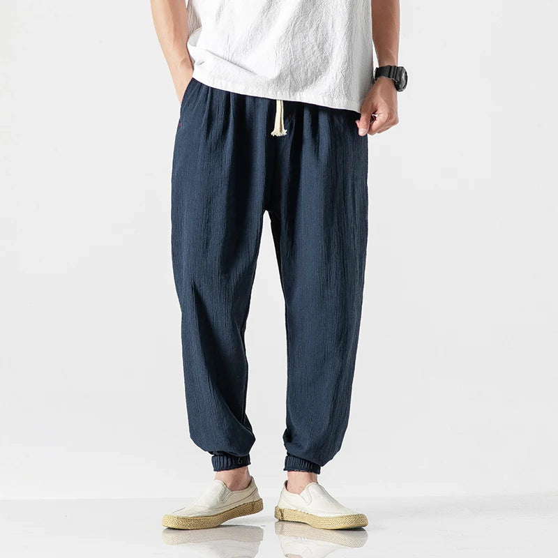 Men's Chinese Style Linen Harem Pants - Casual Summer Joggers