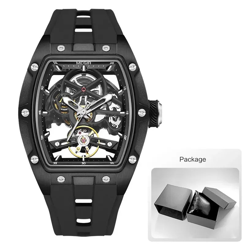 Automatic Mechanical Watch - Stainless Steel Skeleton Dial with Silicone Band