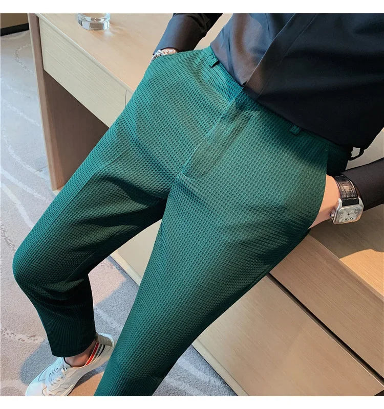 Men's Trendy High-end Feelslimming Plaid Suit Pants Casual Business Straight-leg Pants For Summer Lightweight Breathable