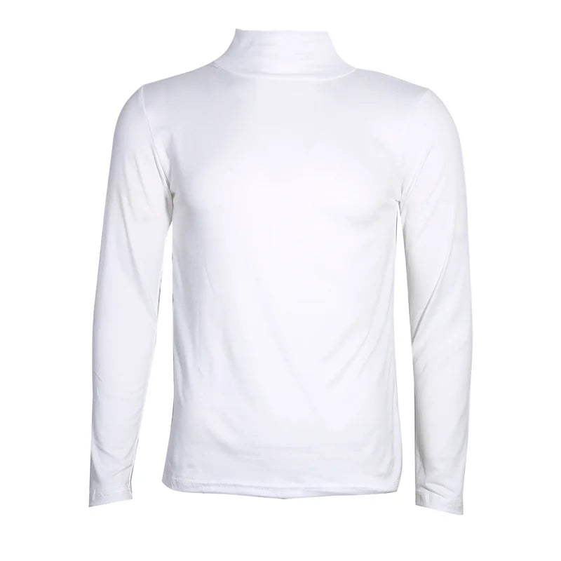 Men's High Neck Long Sleeve Solid Color Fashion T-Shirts Slim-Fit Tops