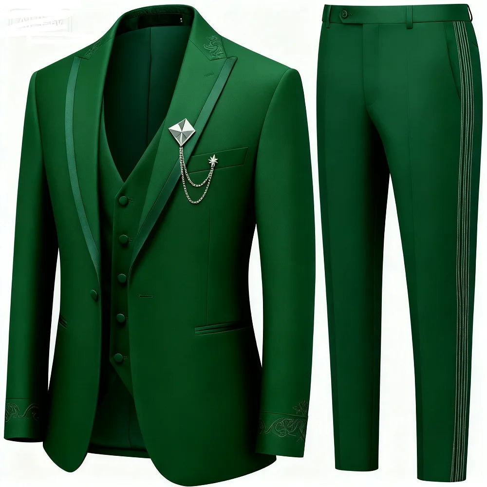 Men's 3-Piece Suit Slim Fit Elegant Formal Casual Ensemble Jacket Vest Pants Business Wedding Dance - Complete Outfit Set