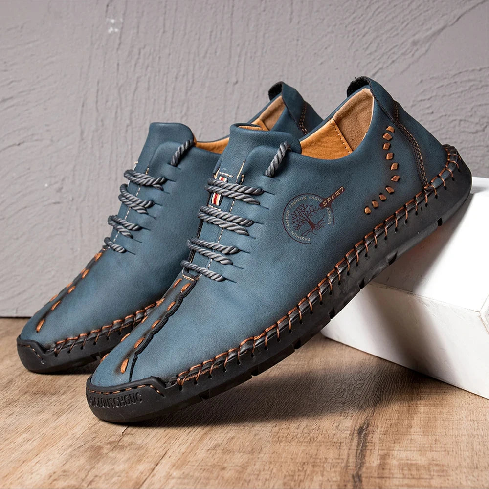 Men's Handmade Leather Casual Shoes - Breathable Lace-Up Loafers & Driving Moccasins