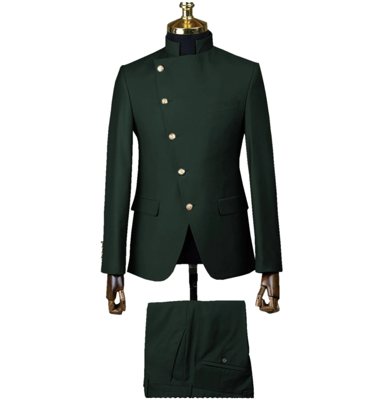 Men's East Style Slant-Breasted Slim Fit Suit Formal Indian Middle Stand-Up Collar