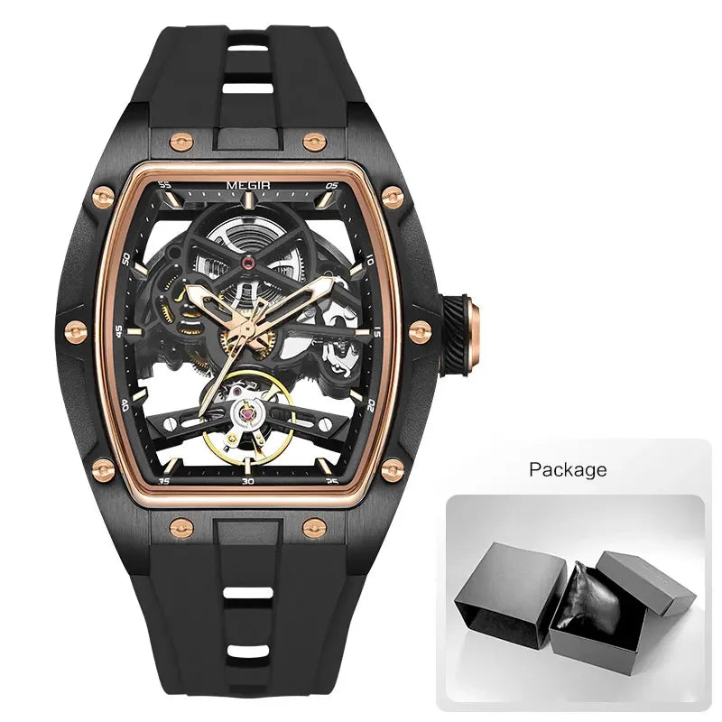 Automatic Mechanical Watch - Stainless Steel Skeleton Dial with Silicone Band