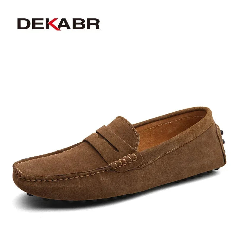 Men's Genuine Leather Loafers - Slip-On Casual Driving Shoes