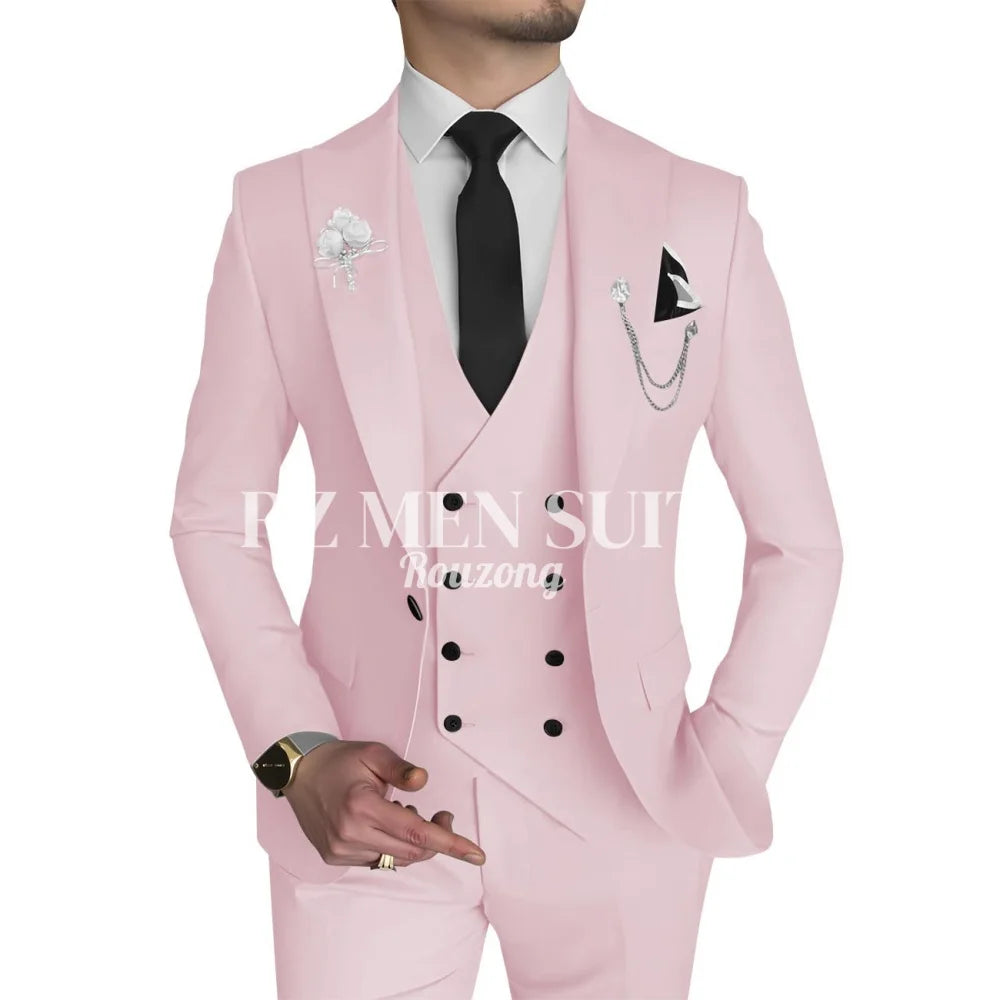 Men's 3 Piece Slim Fit Double Breasted Formal Suit for Wedding Prom Dinner Party