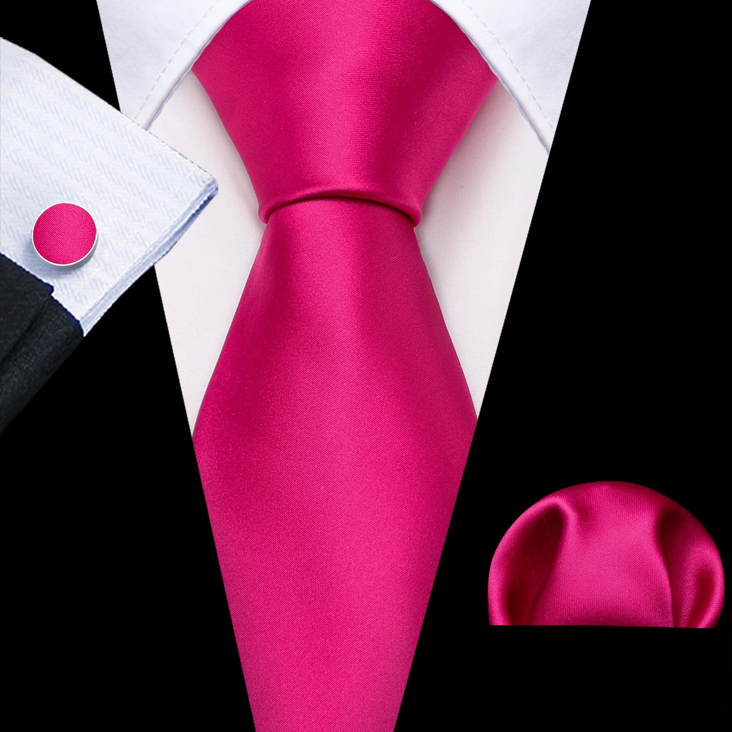 Barry.Wang Red Silk Mens Tie Hanky Cufflinks Set Burgundy Maroon Scarlet Carmine Rose Jacquard Necktie For Male Wedding Party