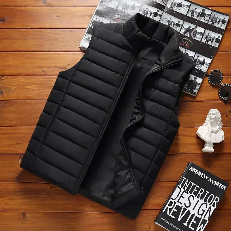 2024 Men's Autumn Winter Down Cotton Vest Casual Trendy Crossbody Jacket Korean Style Fashion Sleeveless Thickened Jacket