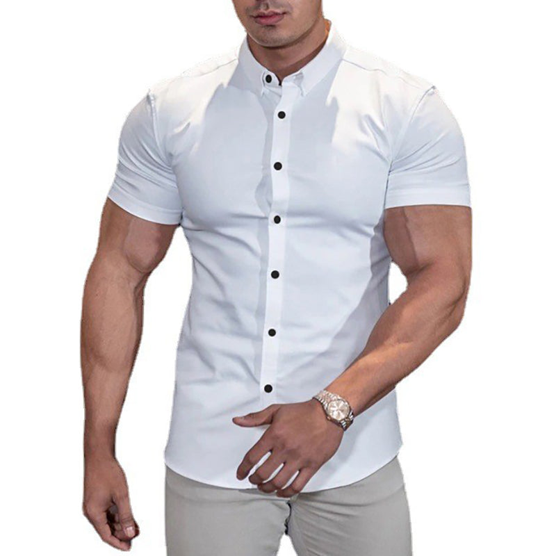 Summer Fashion Super Slim Fit Short Sleeve Shirts Men Classic Casual Dress Shirt Male Hipster Relaxed Luxe Formal Shirt