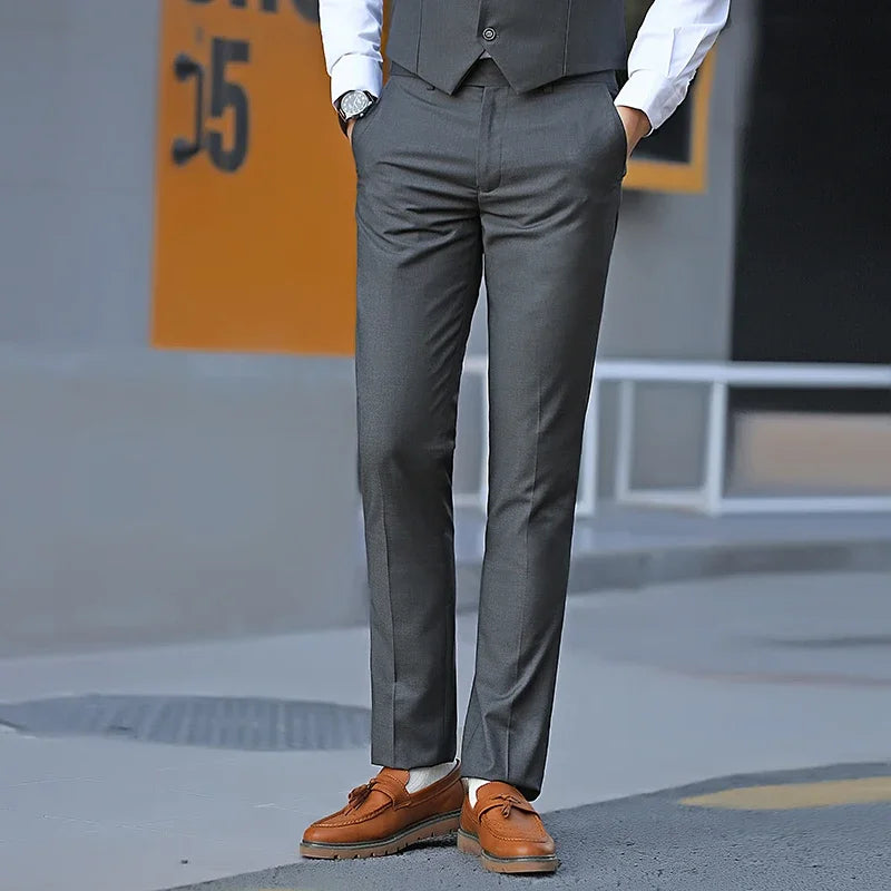 Dark Blue Men's Suit Pants, Suitable for Business Office/ Interview/ Trousers, Gray Burgundy Black Available.