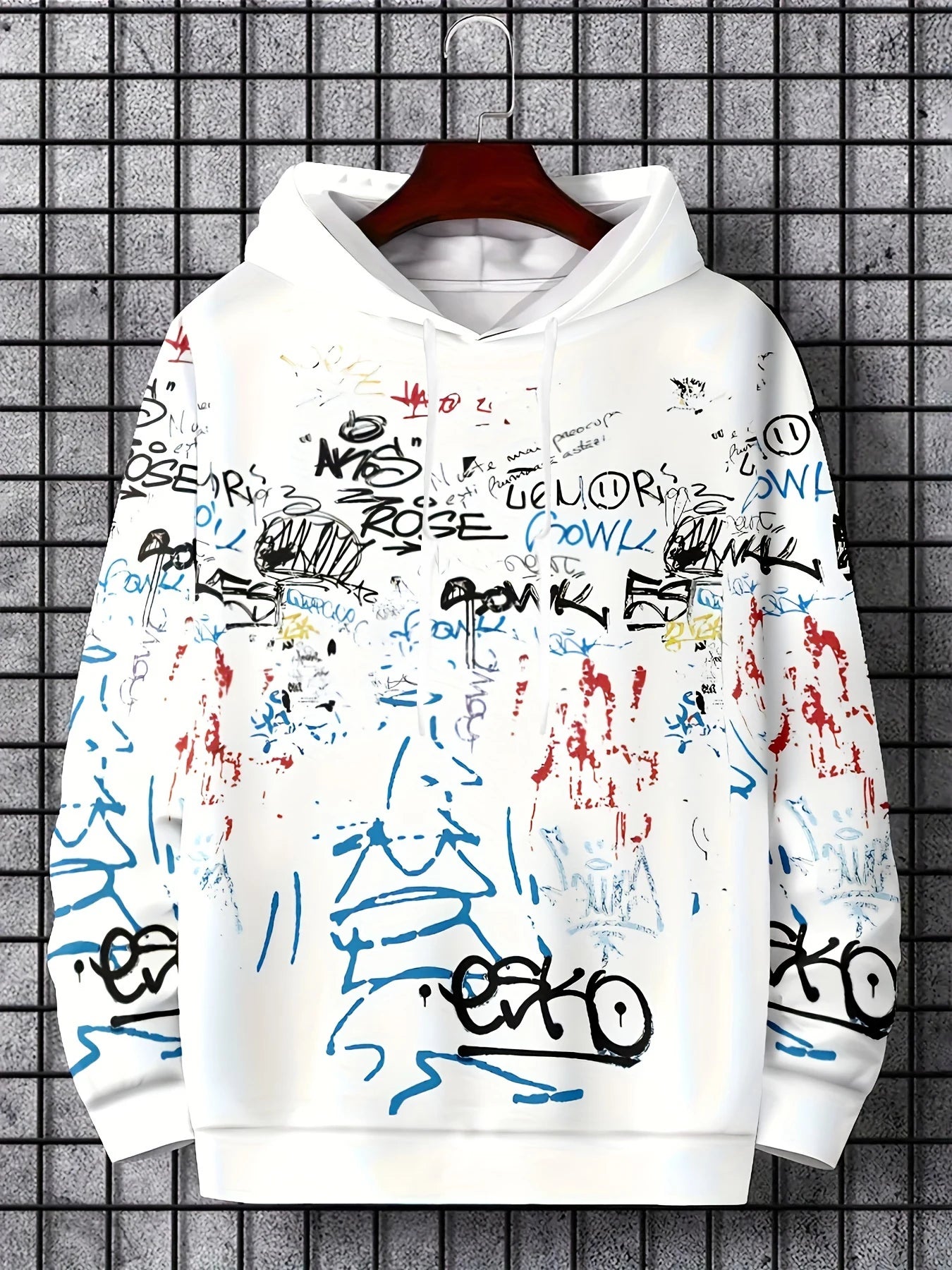 Men's Graffiti Print Hooded Sweatshirt - Urban Street Style