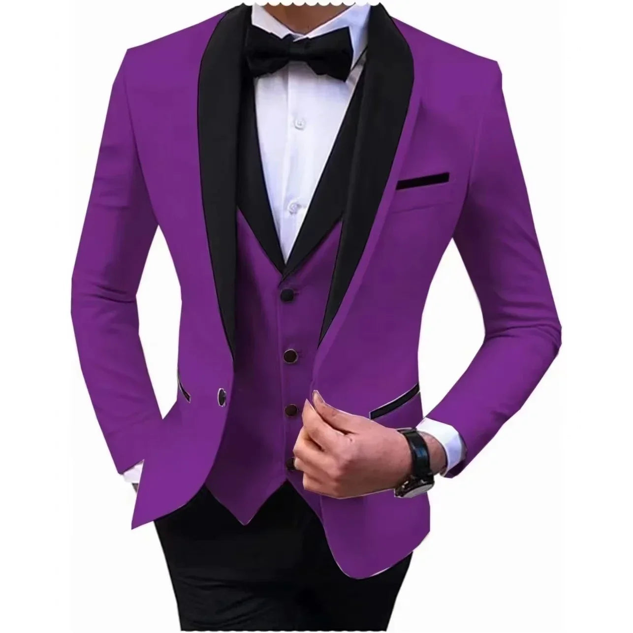 3 Pieces Blazer Vest and Pants Set Lapel Collar Single Breasted High End Men's Clothing Three-piece Groom Suit The Latest
