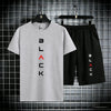 Black Simple Letter Pattern Mens Cotton Summer Classic Short Suits Cool All-Match Streetwear Soft Pocket Bottom Daily 2Pc Set