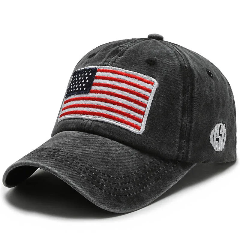 USA Flag Embroidered Baseball Cap Washed Distressed Adjustable Unisex Dad Hats - Sun Protection