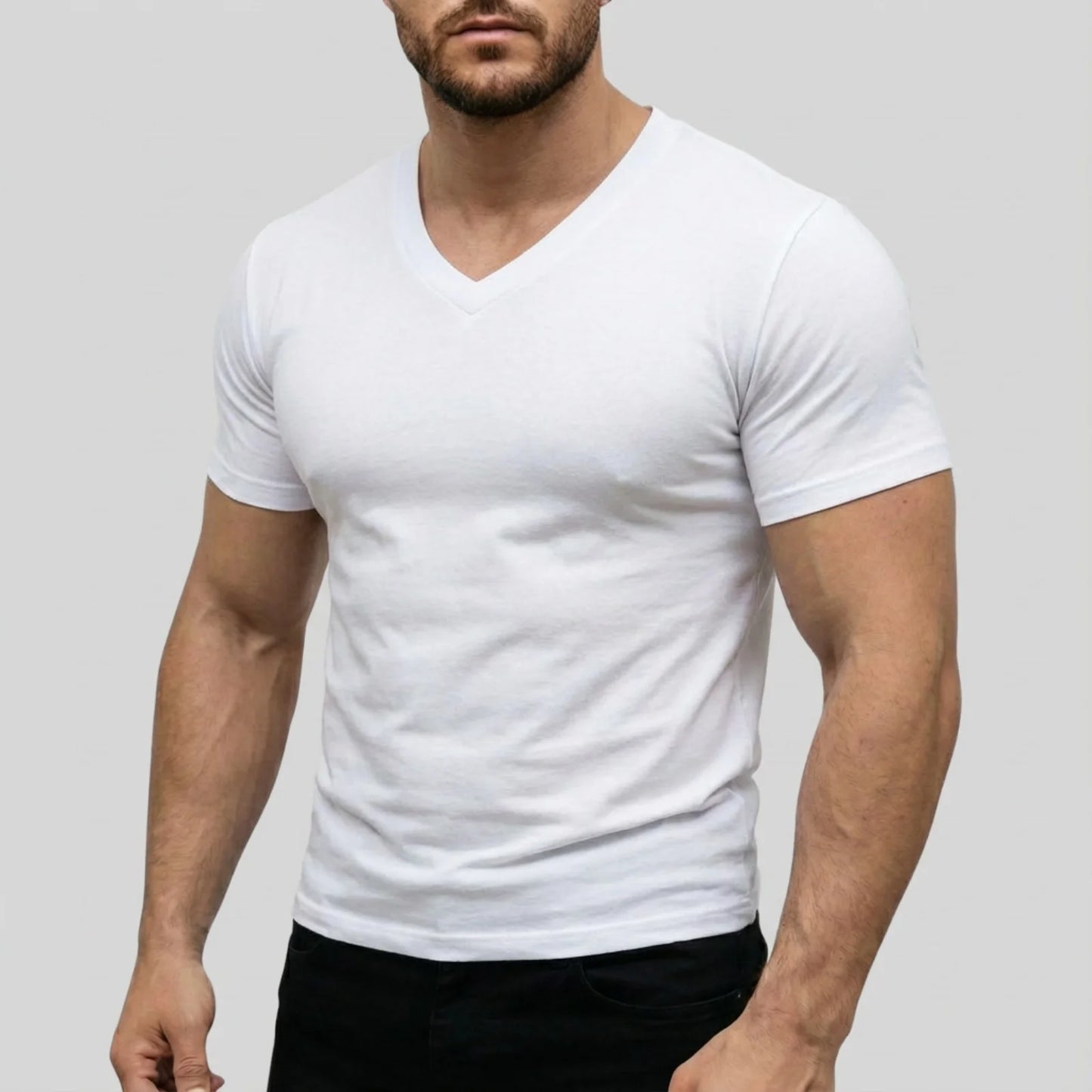 Men's Casual Fashion Simple V-Neck Short Sleeved T-Shirt Summer Comfortable Breathable Versatile Top