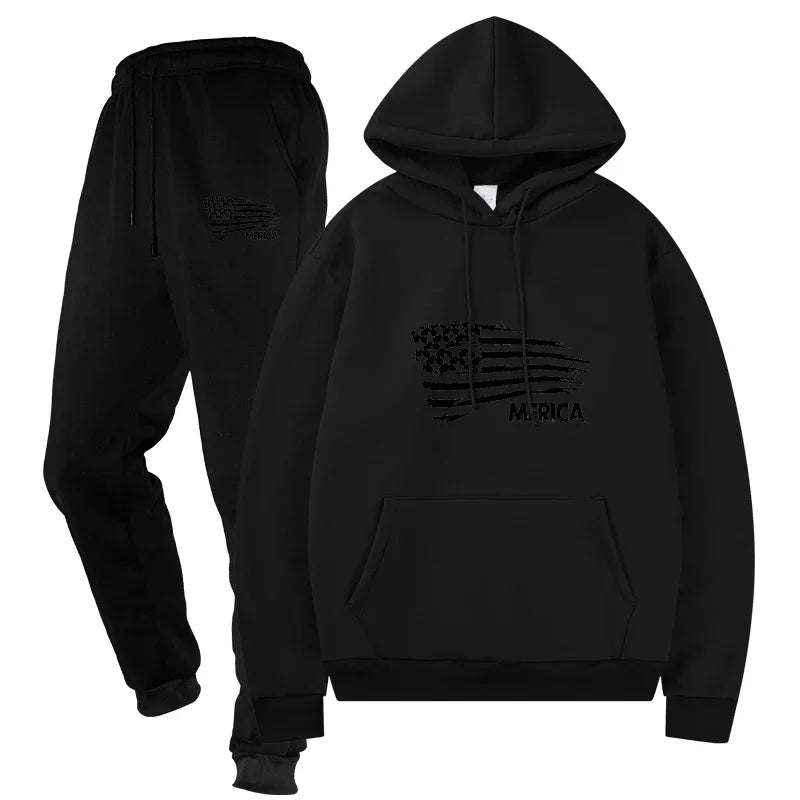 Men's Sweat Suit Sportswear Casual Two - Piece Tracksuit Set Top and Pants Male Streetwear Sporting Suits