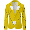 Men's Stylish Yellow Suit Jacket Minimalist Black Linear Geometric Patterns with White Circular Accents for Casual & Office Wear