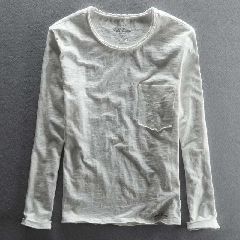Long Sleeve T-Shirt for Men Casual Basic Cotton Solid Color O-Neck Pullover Tops