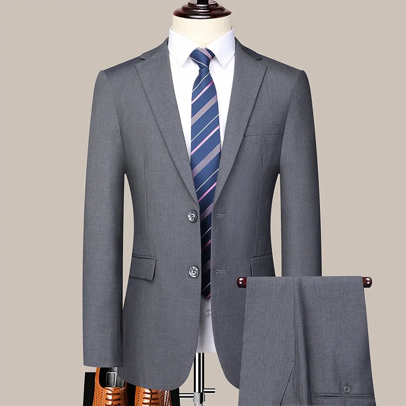 Men's Casual Formal Business Hosting Solid Color Four Seasons Slim Fashion Suit