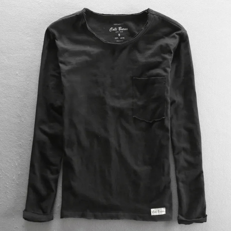 Long Sleeve T-Shirt for Men Casual Basic Cotton Solid Color O-Neck Pullover Tops