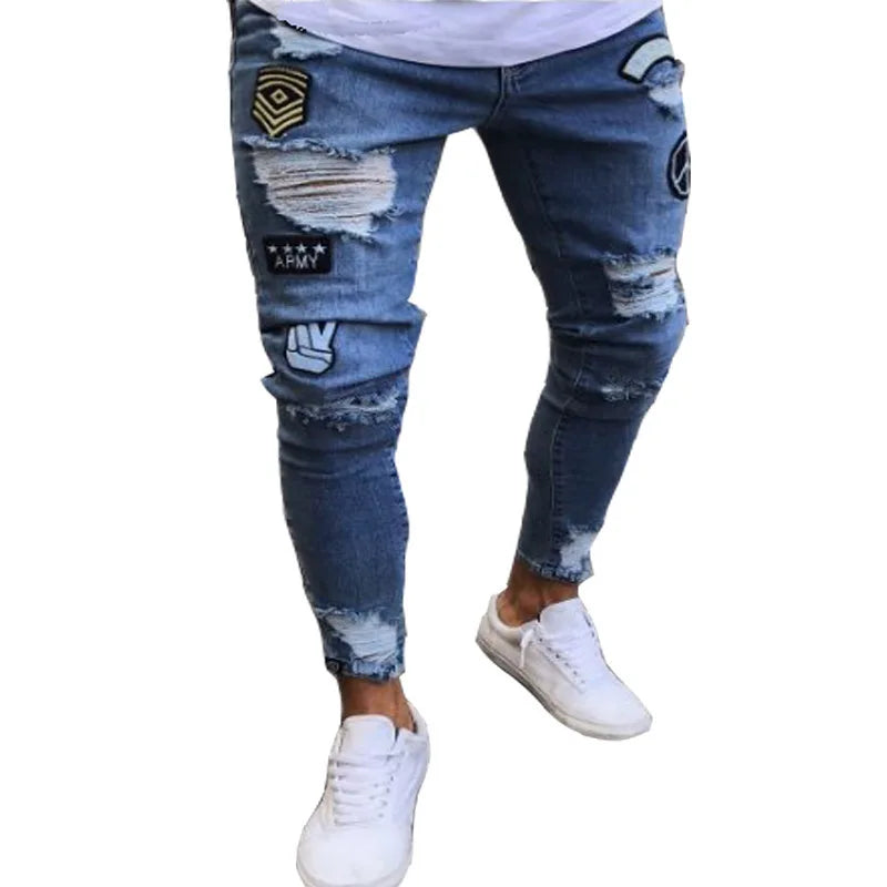 Men's Distressed Stretch Denim Jeans - Slim Fit Casual Pants