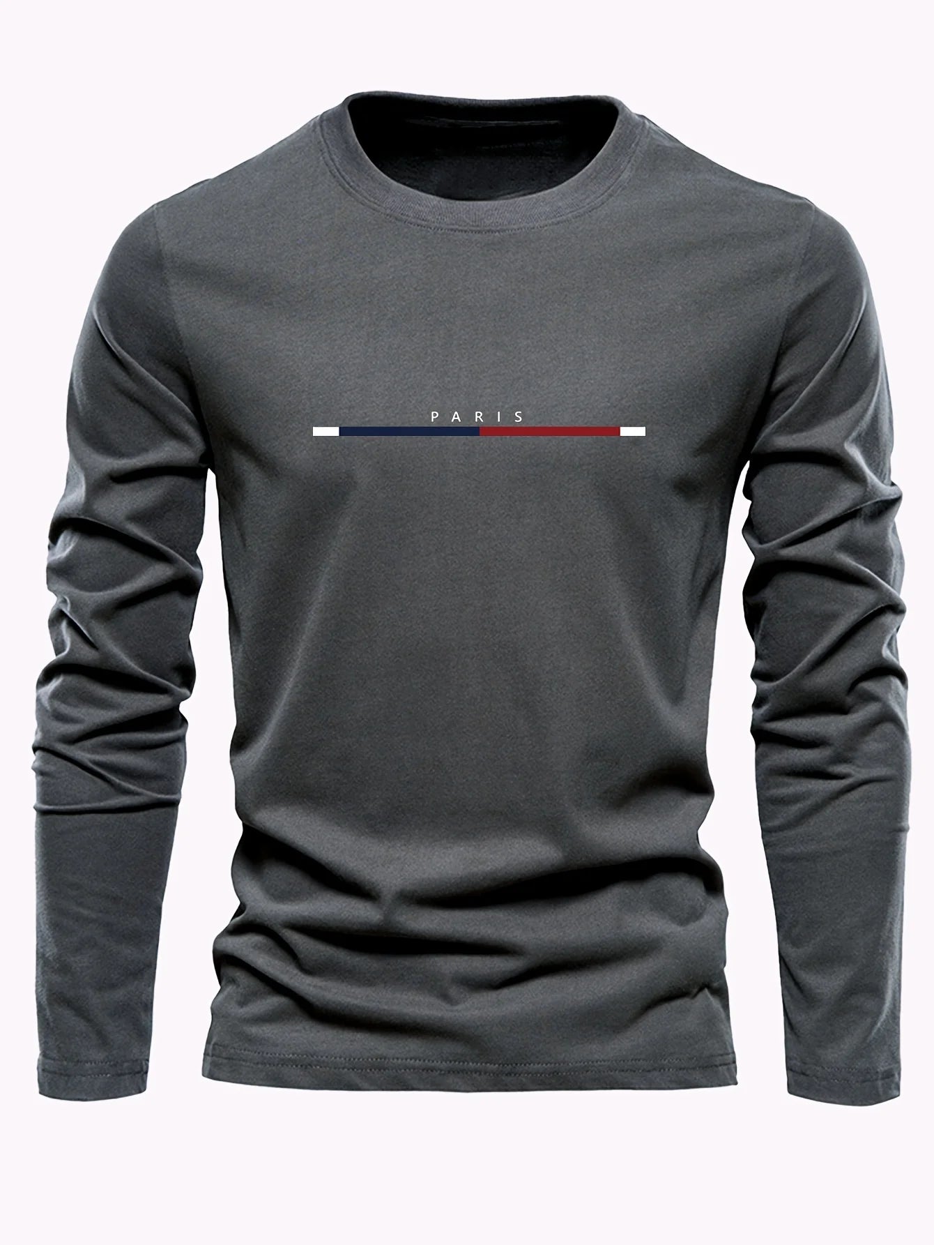 Men's Paris Print Cotton T-Shirt - Long Sleeve Casual Tee