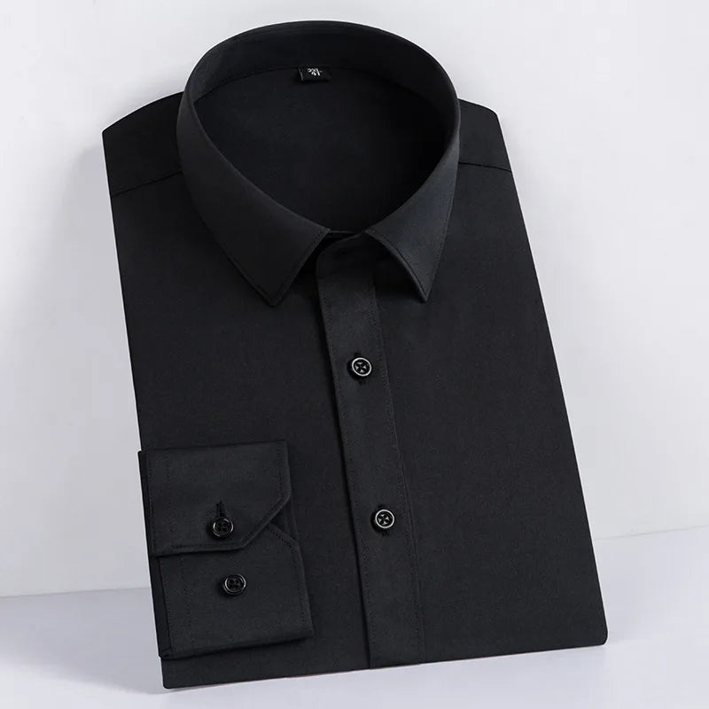 Men Formal Shirt Long Sleeve Office Solid Color Anti-Wrinkle Long Sleeve Shirt Men Casual Fashion Business Office White Shirt