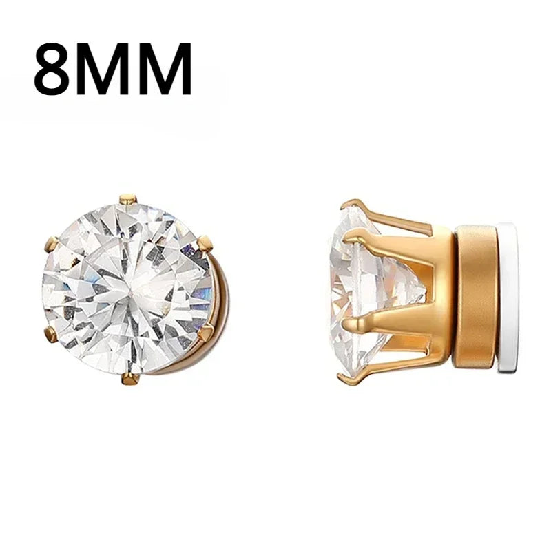 NONECN Crystal Strong Magnetic Ear Stud Clip Earrings - Non Piercing Zircon Punk Round Magnet Jewelry