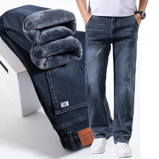 Men's Business Casual Straight Leg Jeans - Loose Fit Stretch Denim