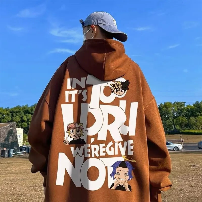 Men's Hip Hop Alphabet Print Hoodie - Loose Fit Pullover Sweatshirt