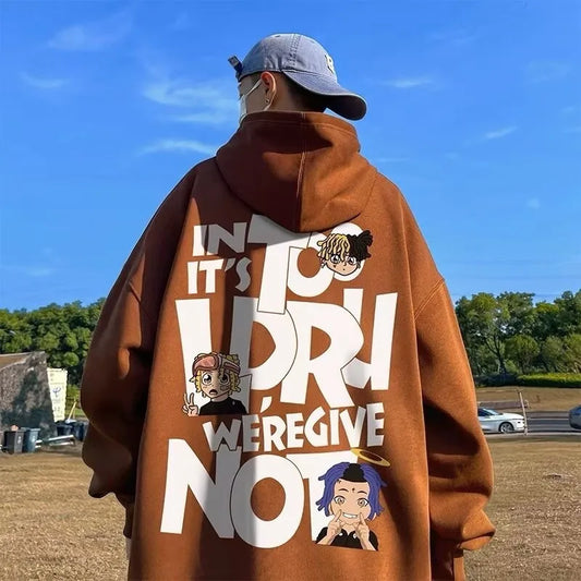 Men's Hip Hop Alphabet Print Hoodie - Loose Fit Pullover Sweatshirt