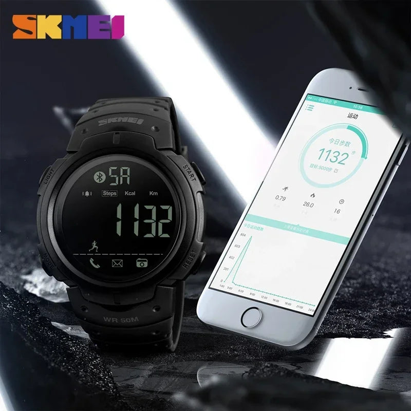 SKMEI 1301 Men's Smart Digital Watch - 5 Bar Waterproof Bluetooth Fitness Tracker