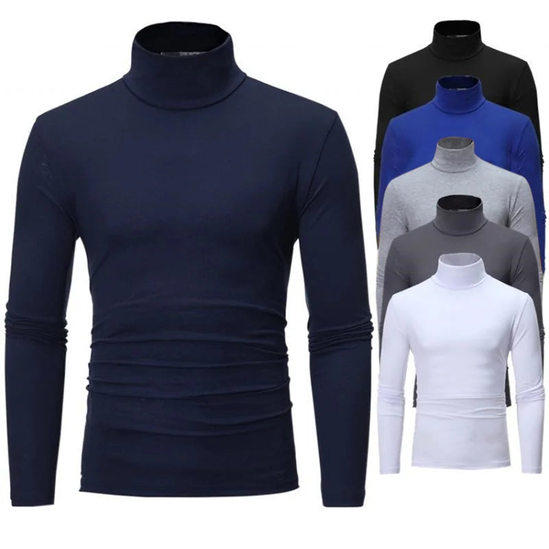 Men's High Neck Long Sleeve Solid Color Fashion T-Shirts Slim-Fit Tops