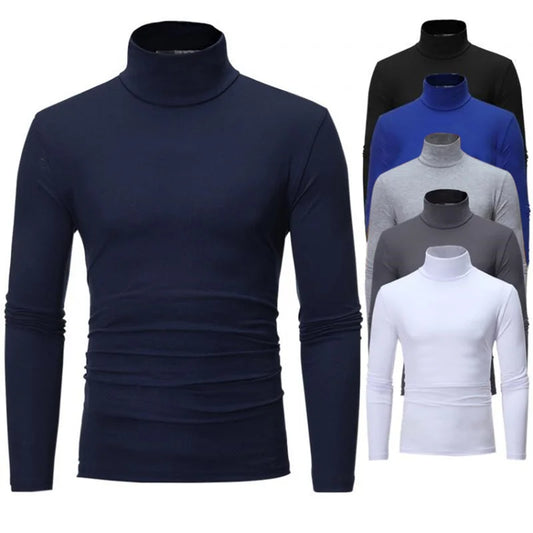 Men's High Neck Long Sleeve Solid Color Fashion T-Shirts Slim-Fit Tops