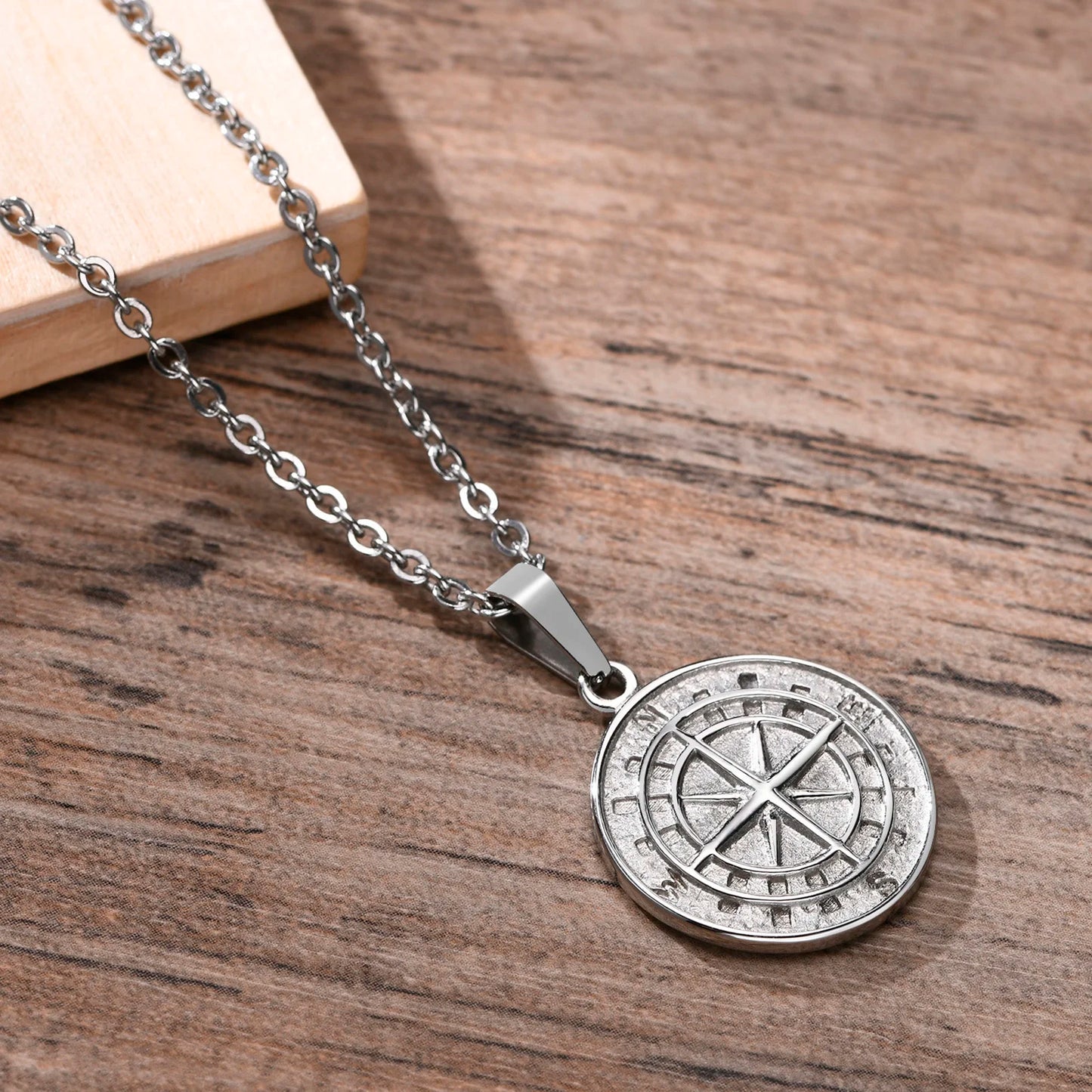 Vnox Layered Necklaces for Men Compass Pendant and Stainless Steel Cuban Figaro Wheat Chain - Casual Retro Collar Style