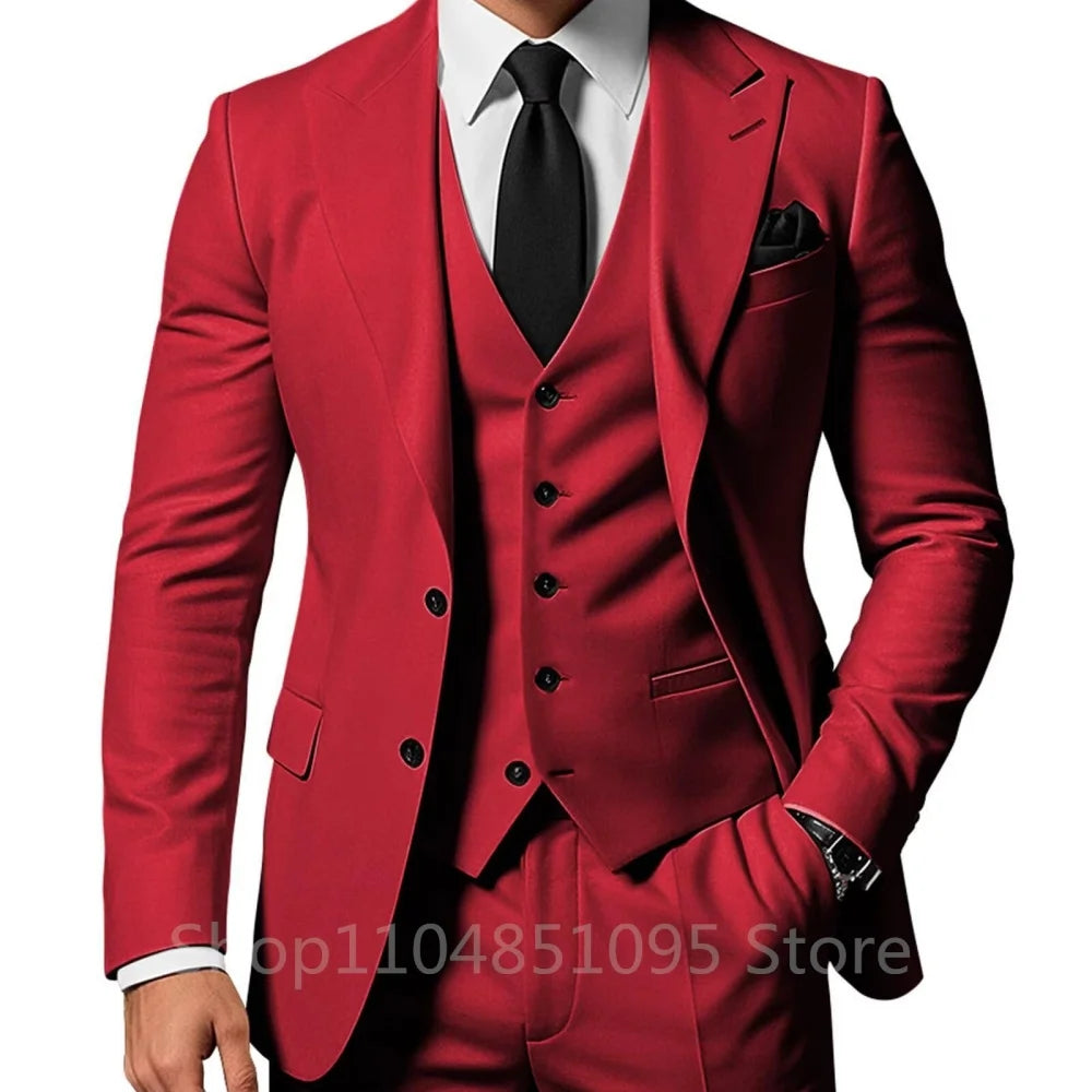 3 Piece Solid Wedding Men Suits Formal Groom Tuxedos Prom Party Male Suits Fashion Men Clothing Set Peak Lapel Jacket Pants Vest