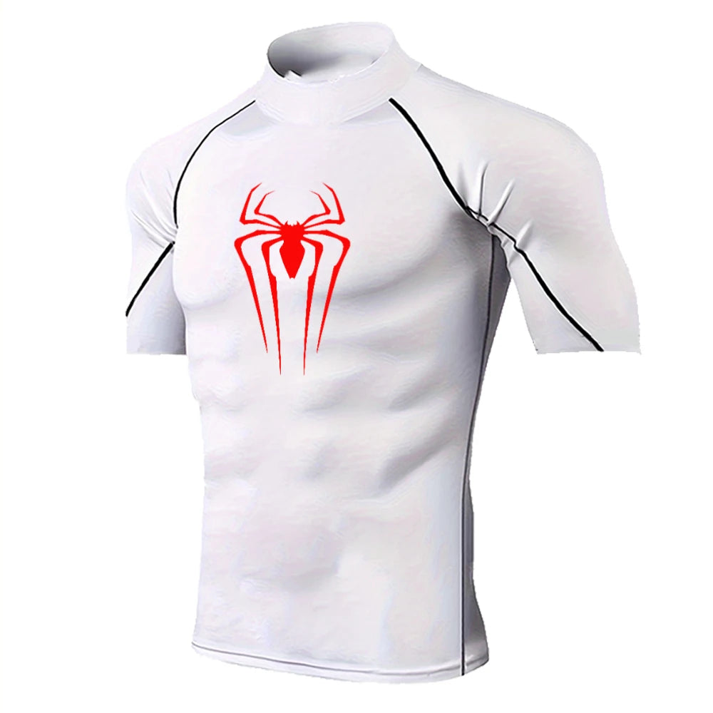 Men's Spider-Print Compression Shirt - Performance Athletic Base Layer