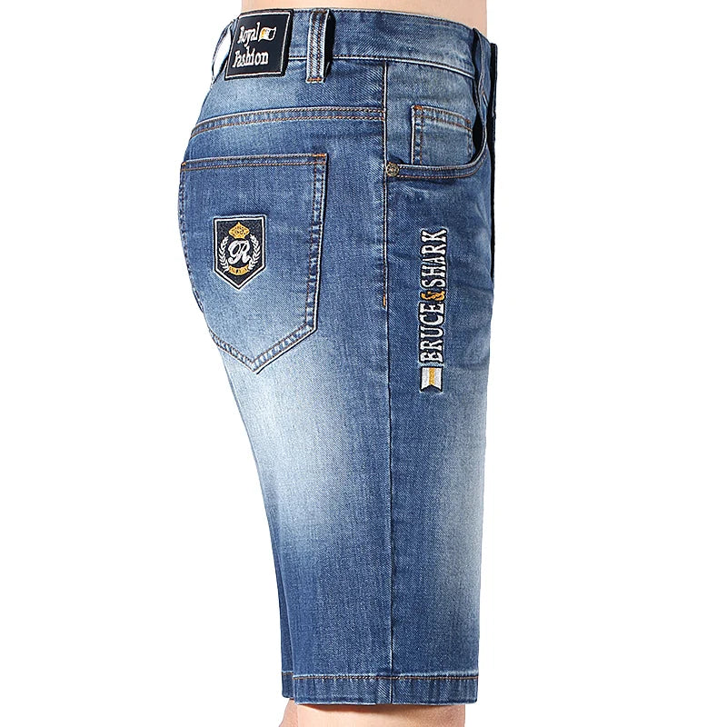 Men's Blue Denim Shorts - Mid-Waist Knee Length Casual Jeans