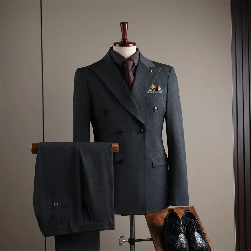 2026 Men's Black Slim Fit Business Suit Formal Suit Jacket & Pants Set for Office Work