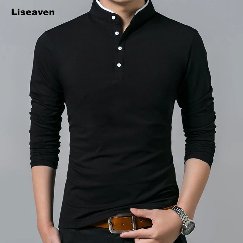 Men's Premium Cotton Long Sleeve T-Shirt - Mandarin Collar
