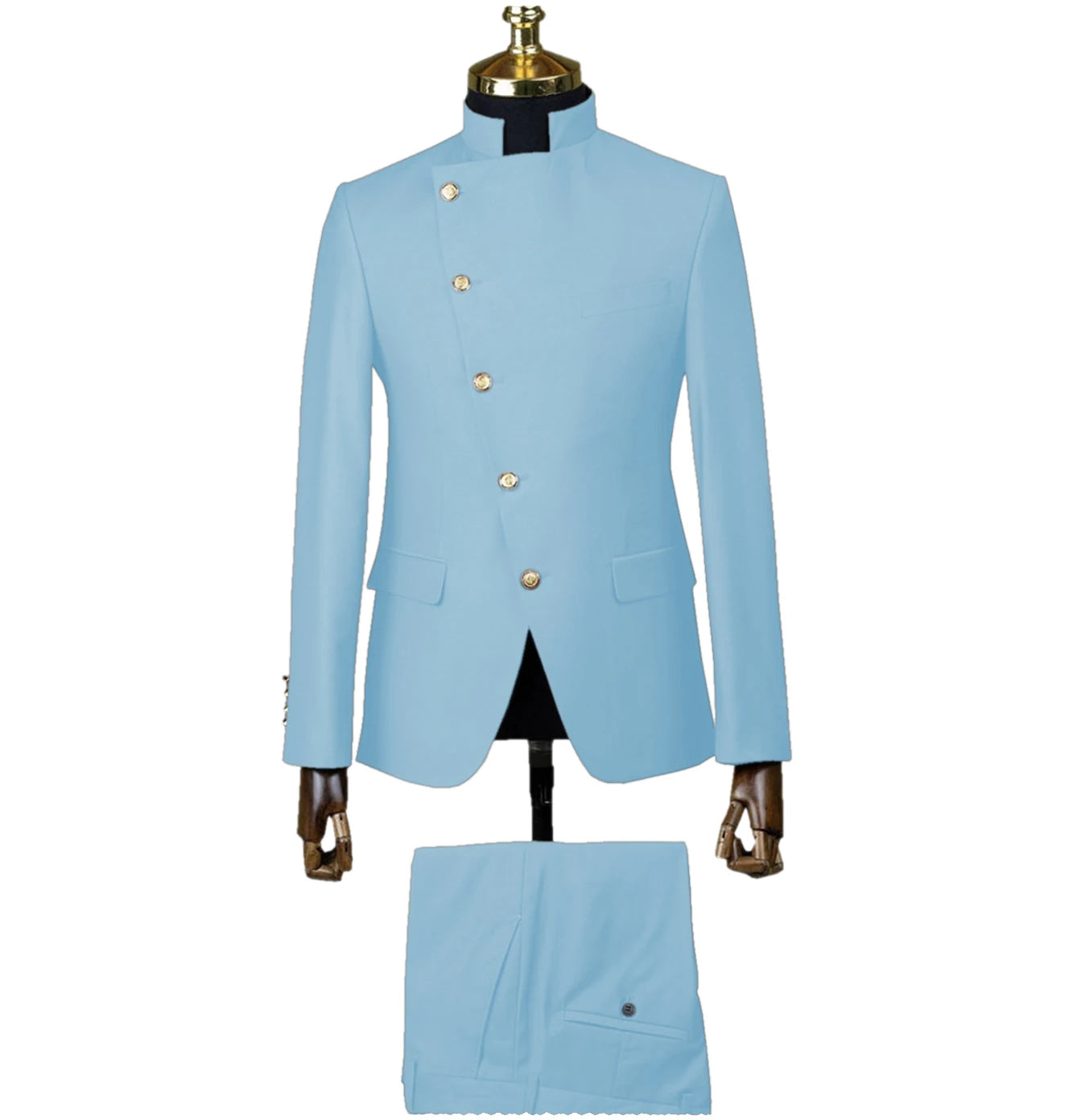 Men's East Style Slant-Breasted Slim Fit Suit Formal Indian Middle Stand-Up Collar