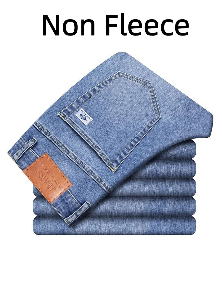 Men's Business Casual Straight Leg Jeans - Loose Fit Stretch Denim