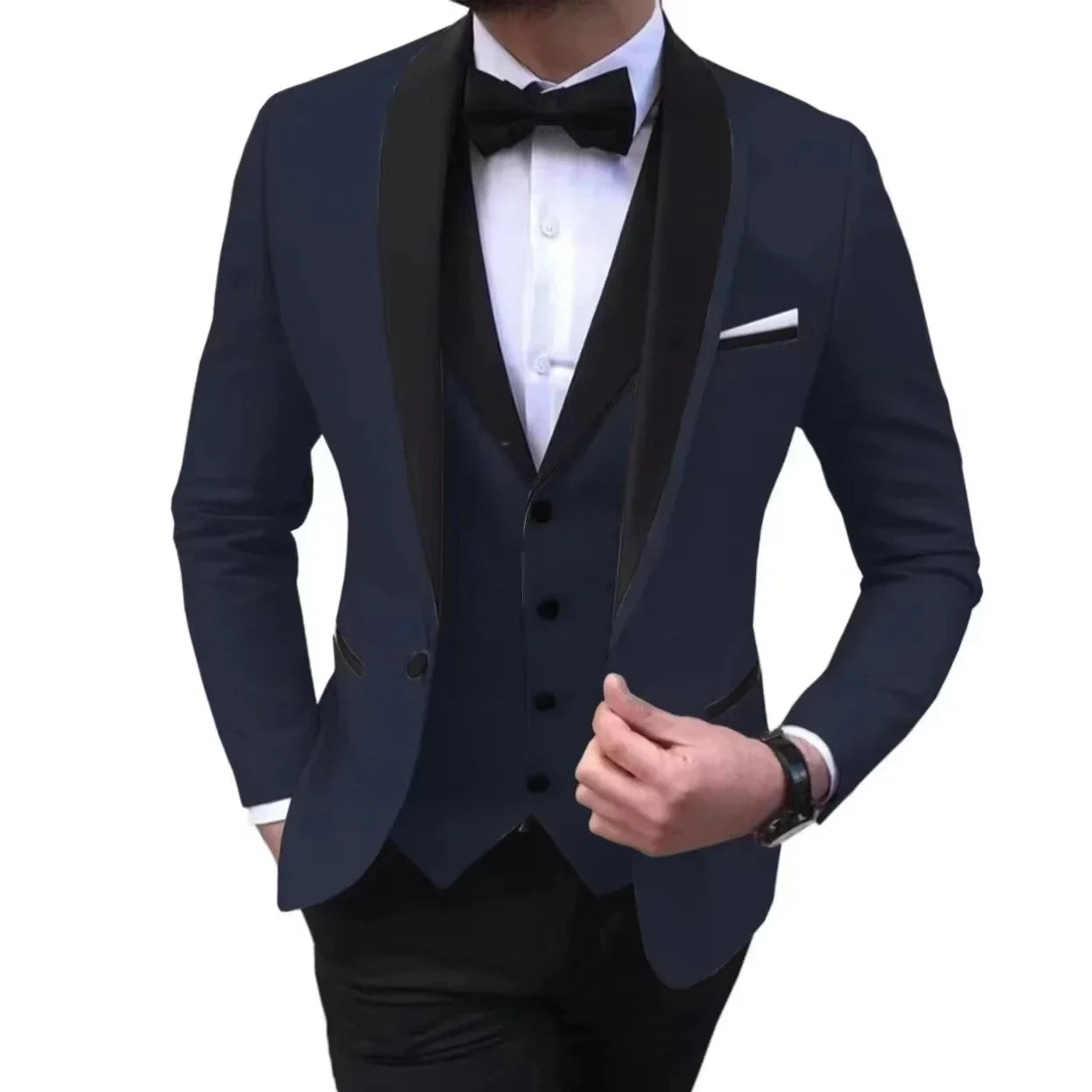 3 Pieces Blazer Vest and Pants Set Lapel Collar Single Breasted High End Men's Clothing Three-piece Groom Suit The Latest