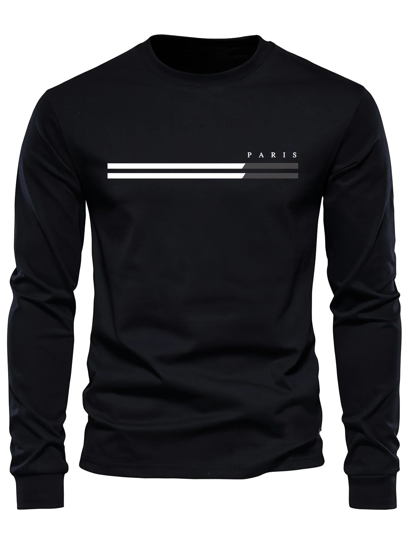 Men's Paris Print Cotton T-Shirt - Long Sleeve Casual Tee