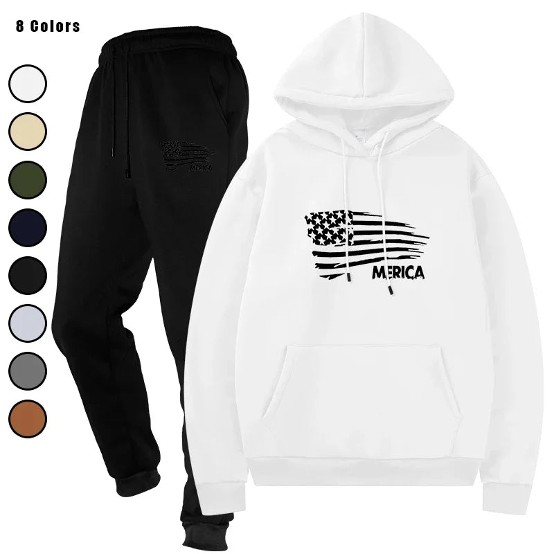 Men's Sweat Suit Sportswear Casual Two - Piece Tracksuit Set Top and Pants Male Streetwear Sporting Suits